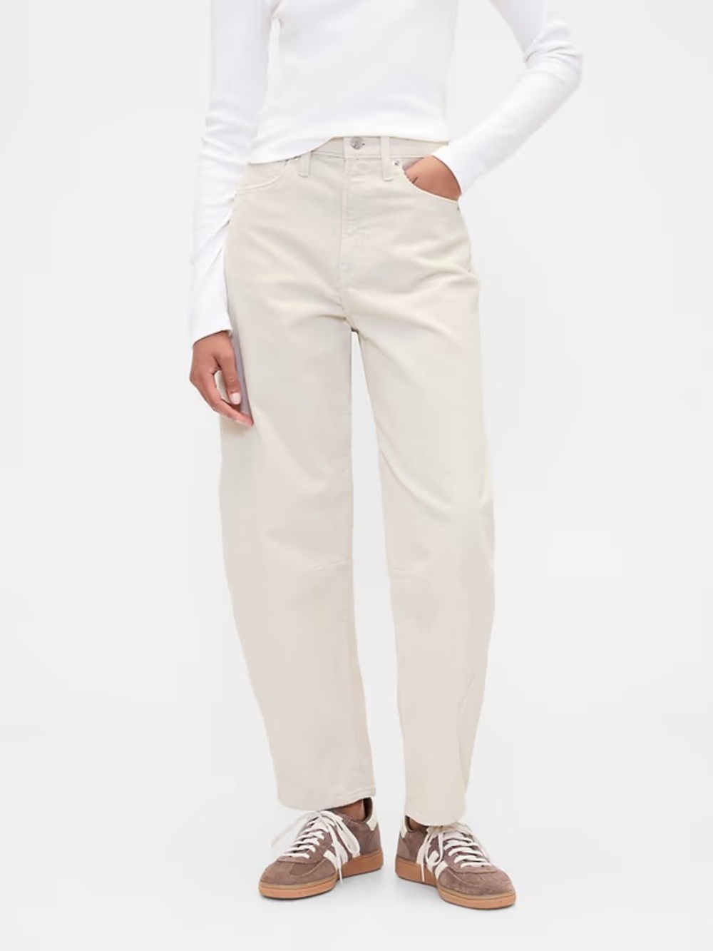 Gap High Rise Barrel Corduroy Pants Cream